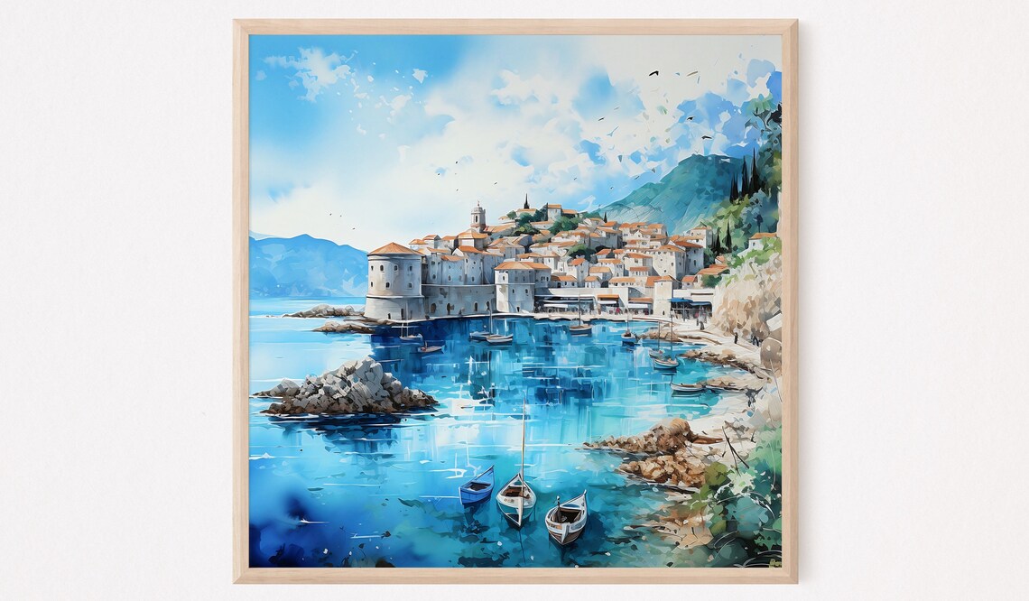 Dubrovnik Watercolor Print, Croatia Landscape Art