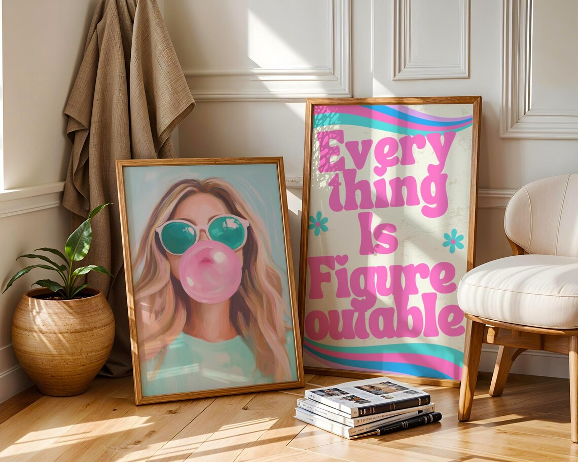 Everything Is Figureoutable Pink Retro Motivational Quote Wall Art Print - Image 3