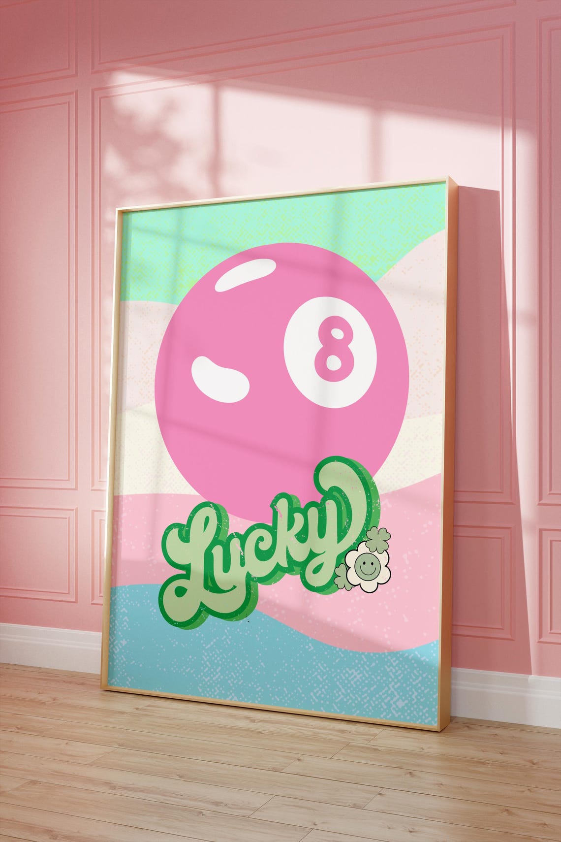 Lucky Pink 8 Ball Retro Pastel Coquette Trendy Wall Art Print