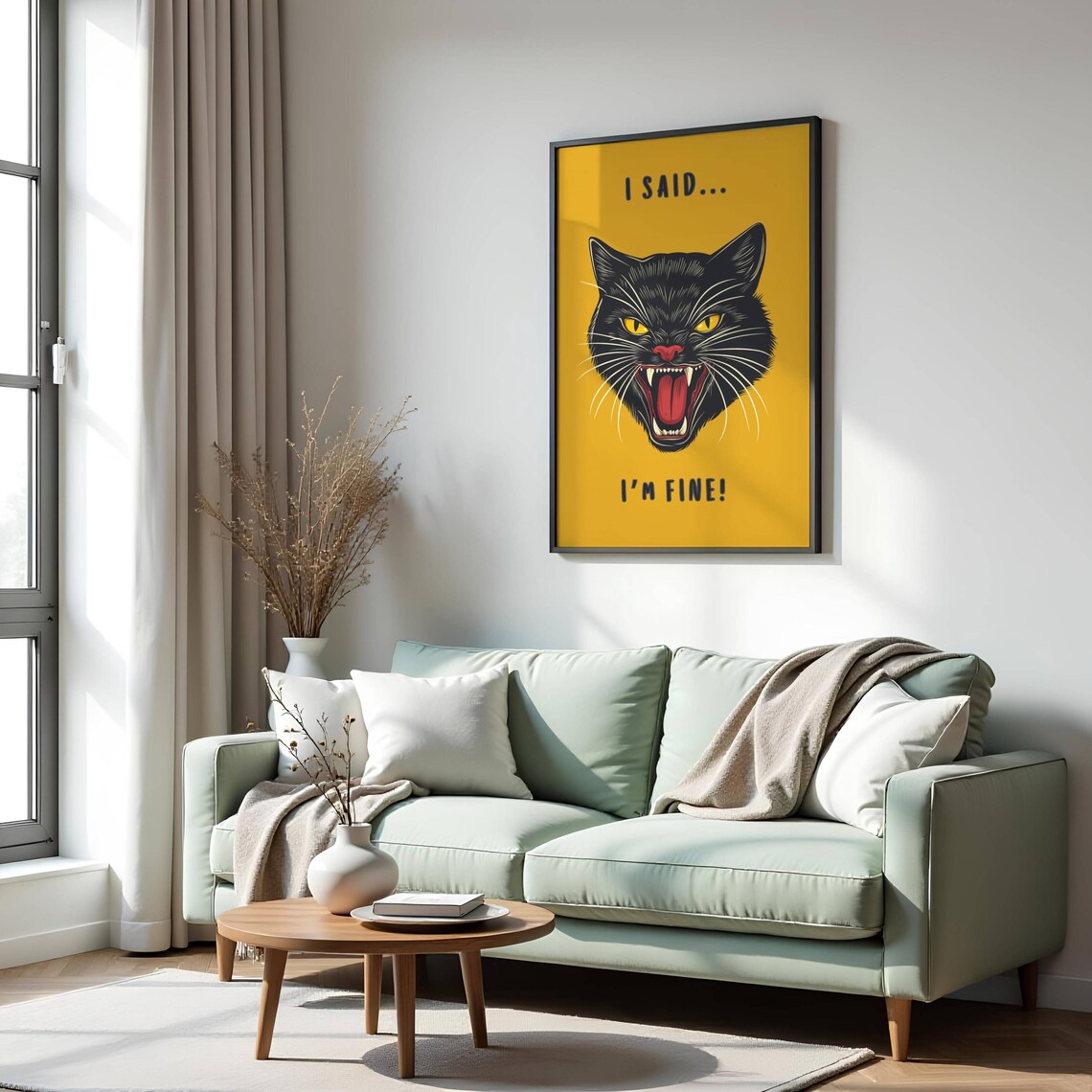 Black Cat Whimsical Funny Cat Illustration, Humorous Quote - Image 3