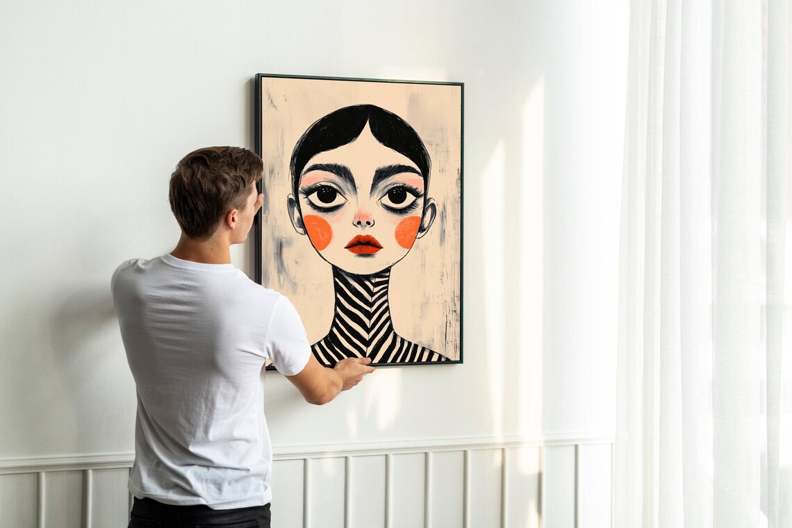 Surreal Big Eye Portrait Art Print, Whimsical Fashion - Image 2