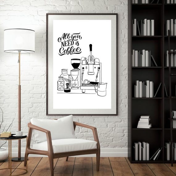 Minimalist Coffee Machine Art Kitchen Cafe Decor