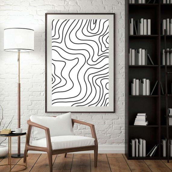 Black And White Abstract Line Art Print Minimalist Scandinavian Decor