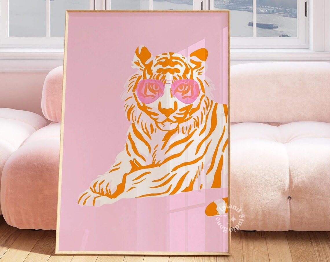 Tiger Preppy Dorm Decor, Retro Poster Print
