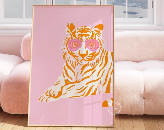 Tiger Preppy Dorm Decor, Retro Poster Print