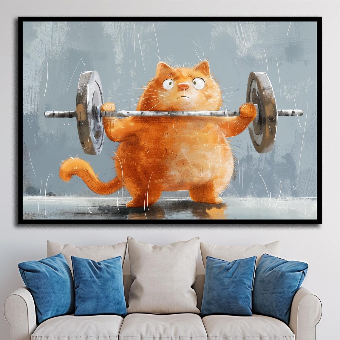 Gym Cat Art Print, Cute Exercise Room Decor