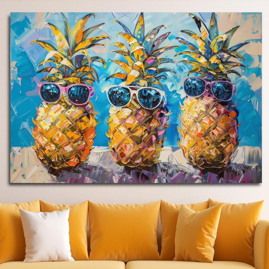 Three Pineapples Wearing Sunglasses Fun Tropical Pop Art Poster