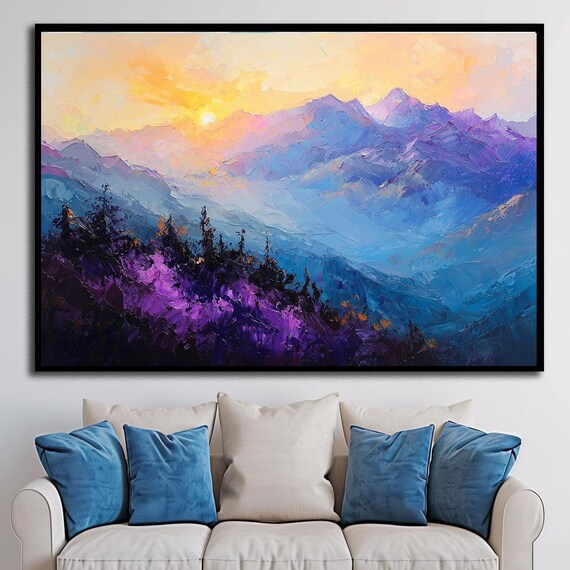 Mountain Art Sunset Mountain Wall Decor Winter Landscape Mountain Painting Blue Prints Mountain Print Mountain Prints Nature