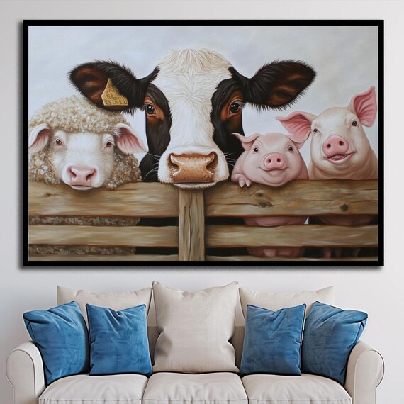 Farm Animals Country Art Wall Decor Animal Friends Cute Farm Art Cow Art Barnyard Fun Pig Painting Sheep Art Rustic Decor