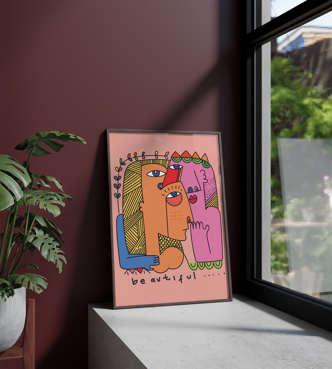 Be Beautiful Quote Abstract Colorful Couple Embrace Art Poster
