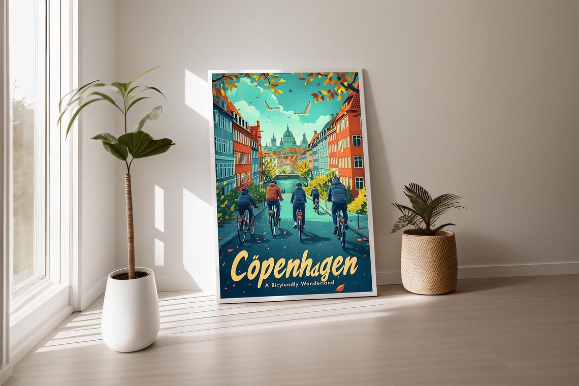 Copenhagen A Bicyfriendly Wonderland Cyclists Autumn Travel Poster