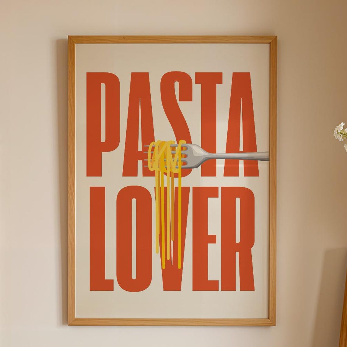Bold Red Pasta Lover Typography Fork Spaghetti Kitchen Poster