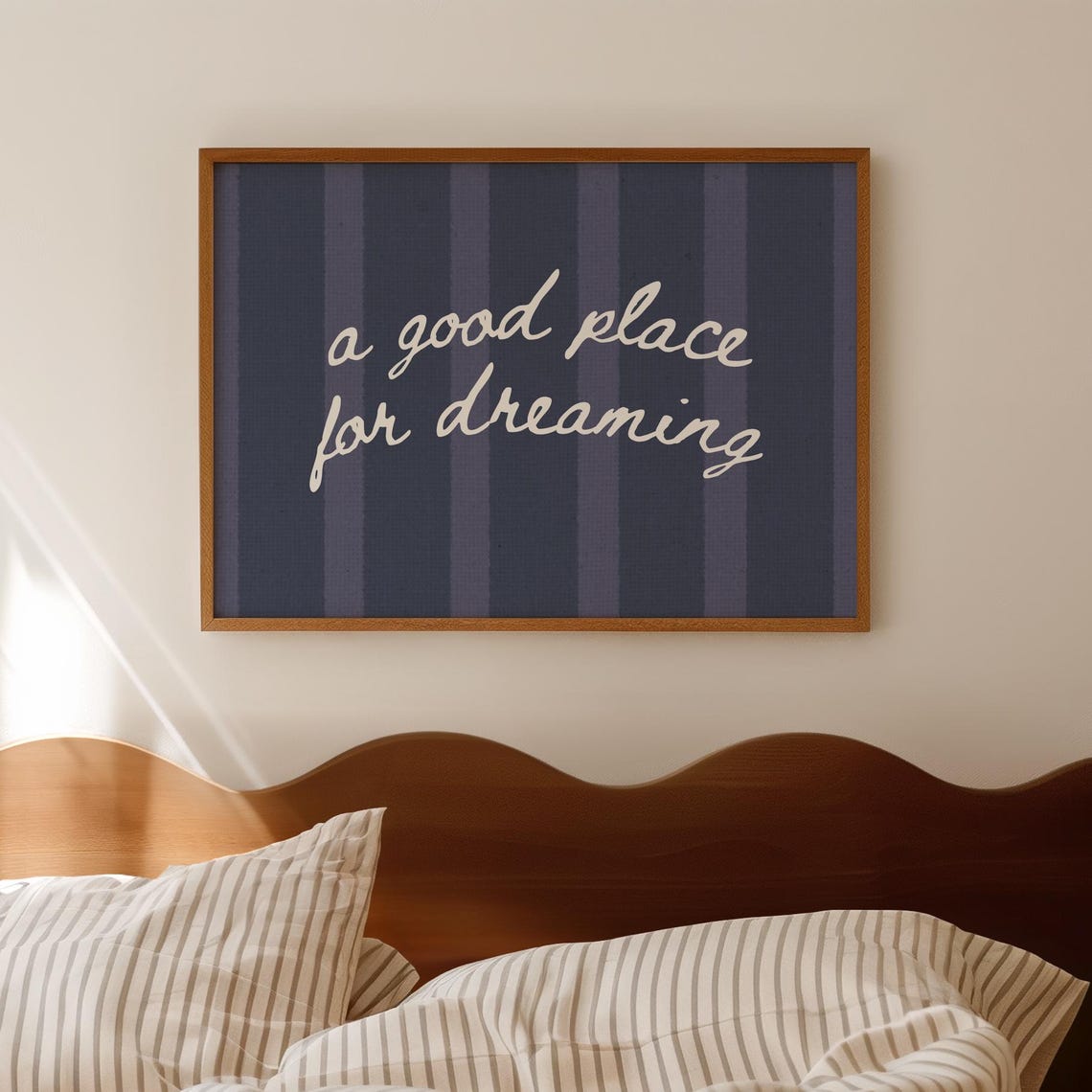A Good Place For Dreaming Navy Stripe Script Quote Wall Poster