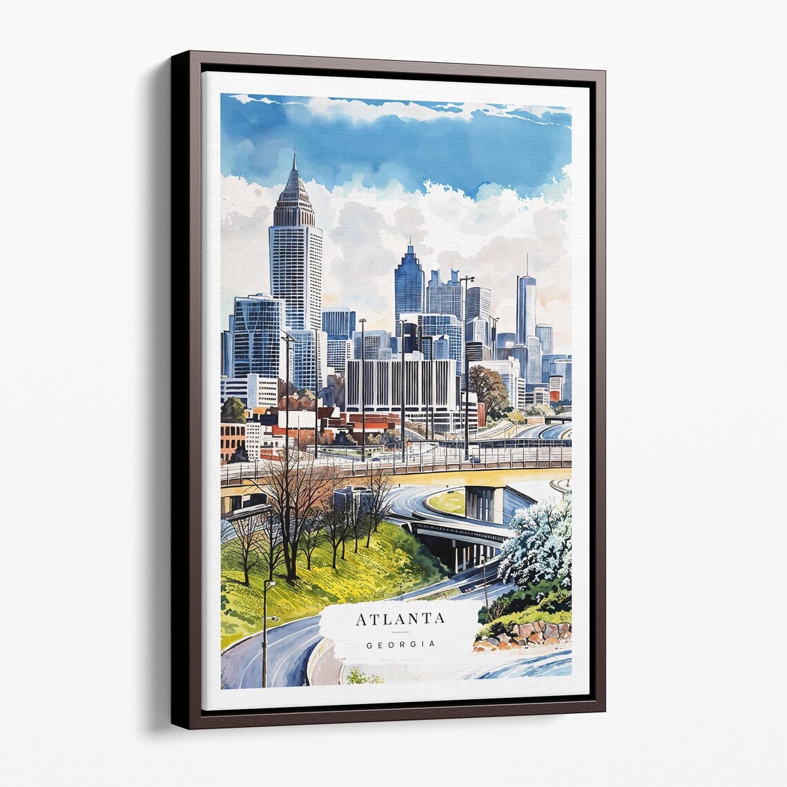 Atlanta Skyline Watercolor Canvas Art Print Framed Cityscape Wall Decor