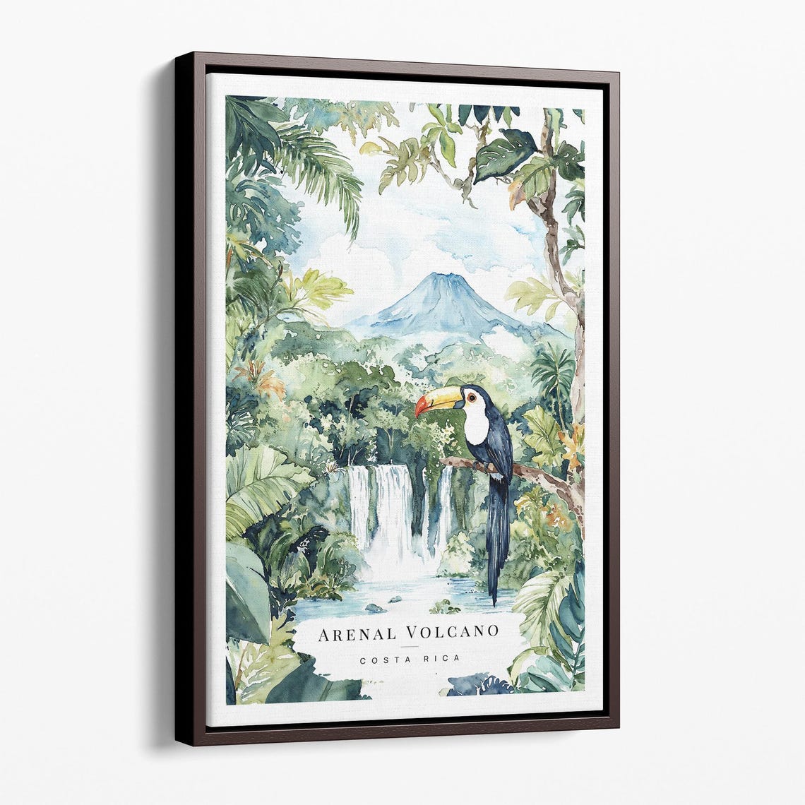 Arenal Volcano Costa Rica Toucan Waterfall Tropical Scene Poster