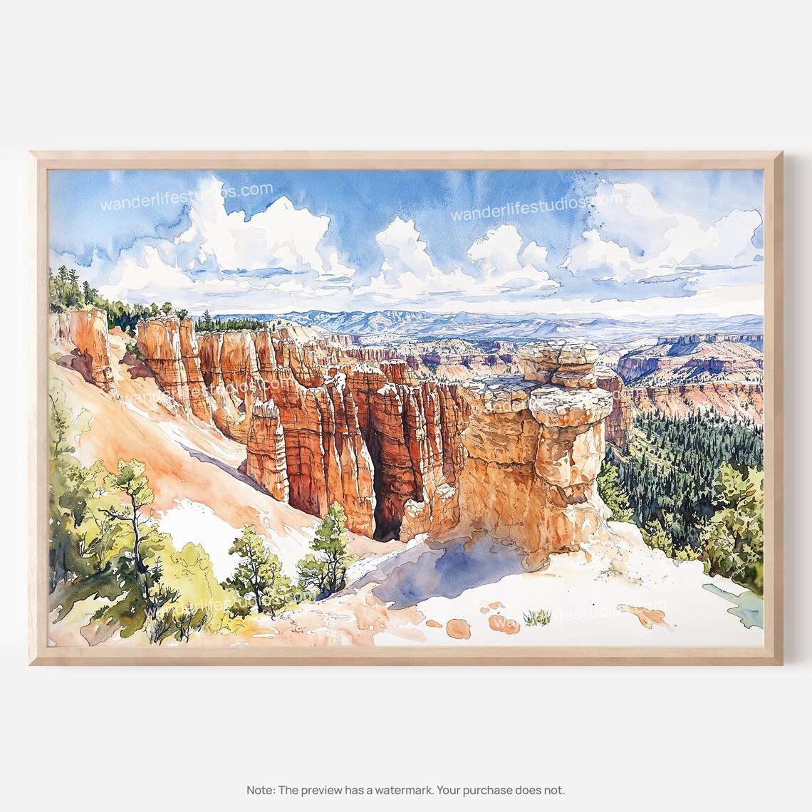 Bryce Canyon Hoodoos Watercolor Amphitheater Desert Art Poster