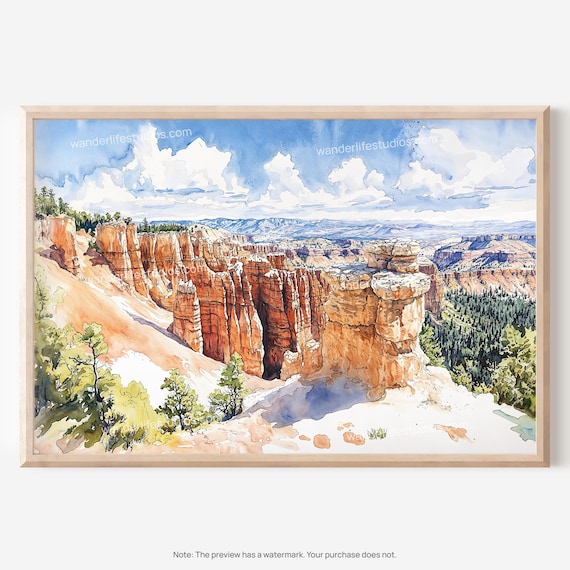 Bryce Canyon Hoodoos Watercolor Amphitheater Desert Art Poster