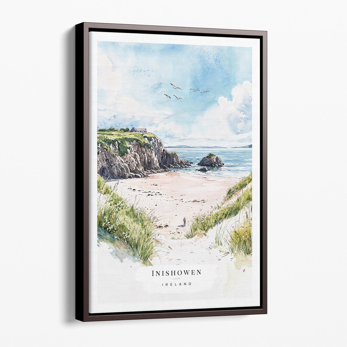 Inishowen Ireland Coastal Beach Watercolor Seaside Travel Art Poster