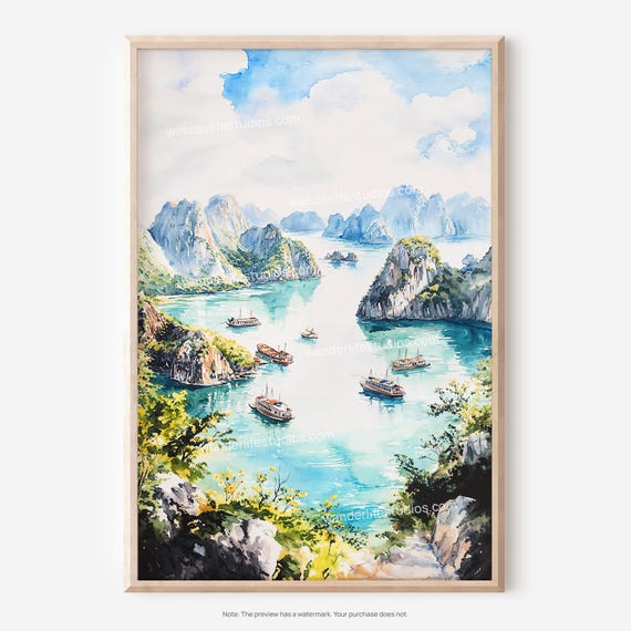 Ha Long Bay Wall Art Watercolor Landscape