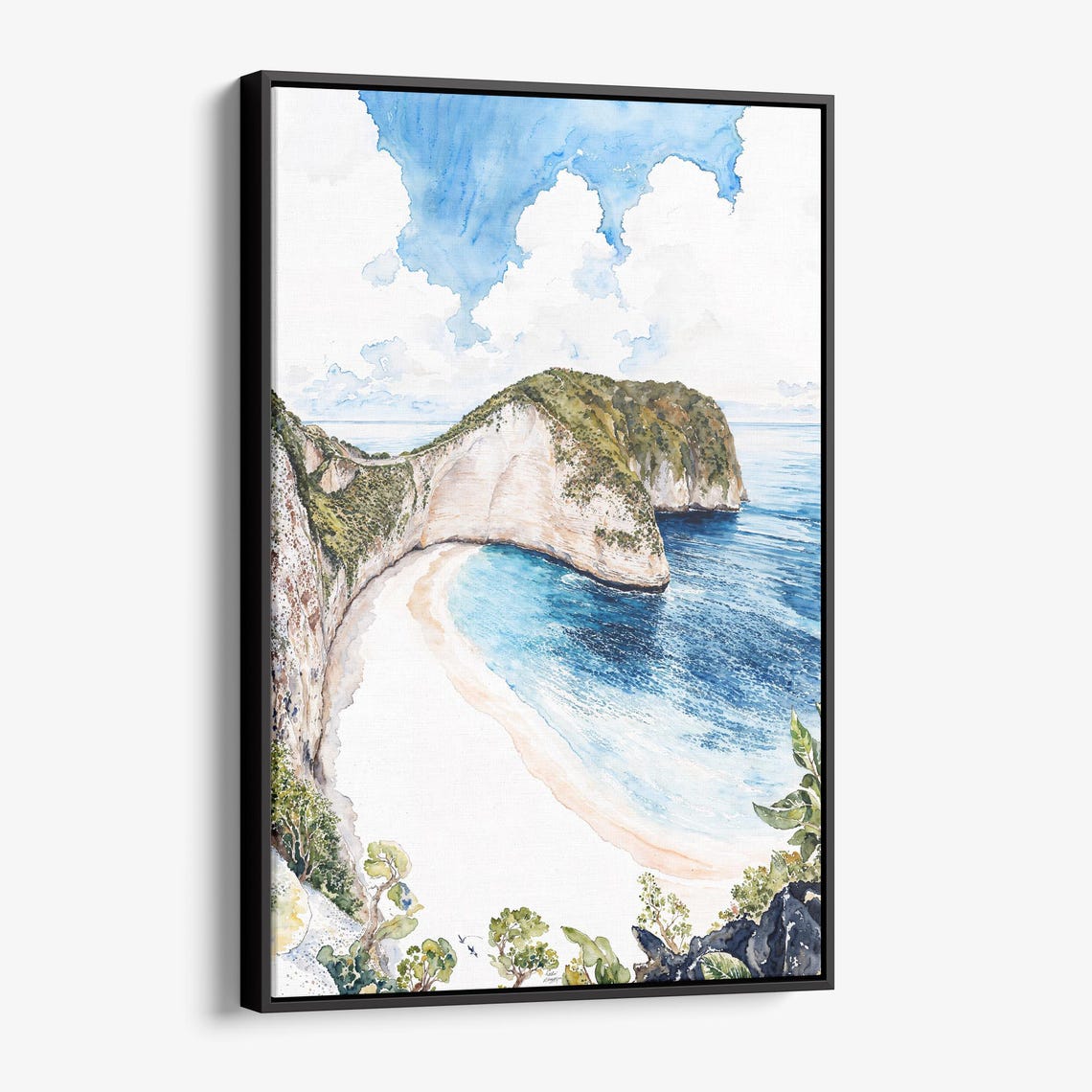 Bali Nusa Penida White Beach Cliff Coastline Watercolor Art Poster