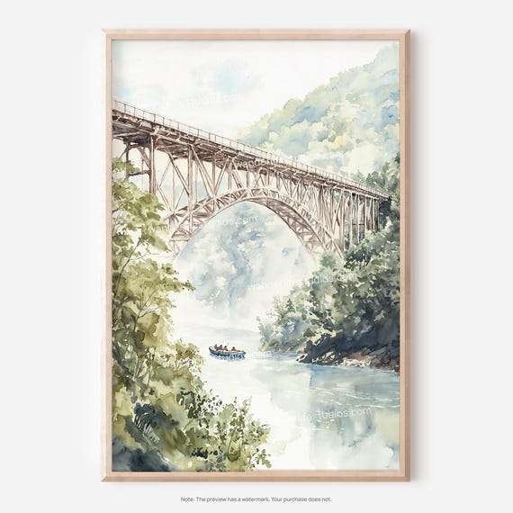 New River Gorge Bridge Wall Art Watercolor Style For Home Decor