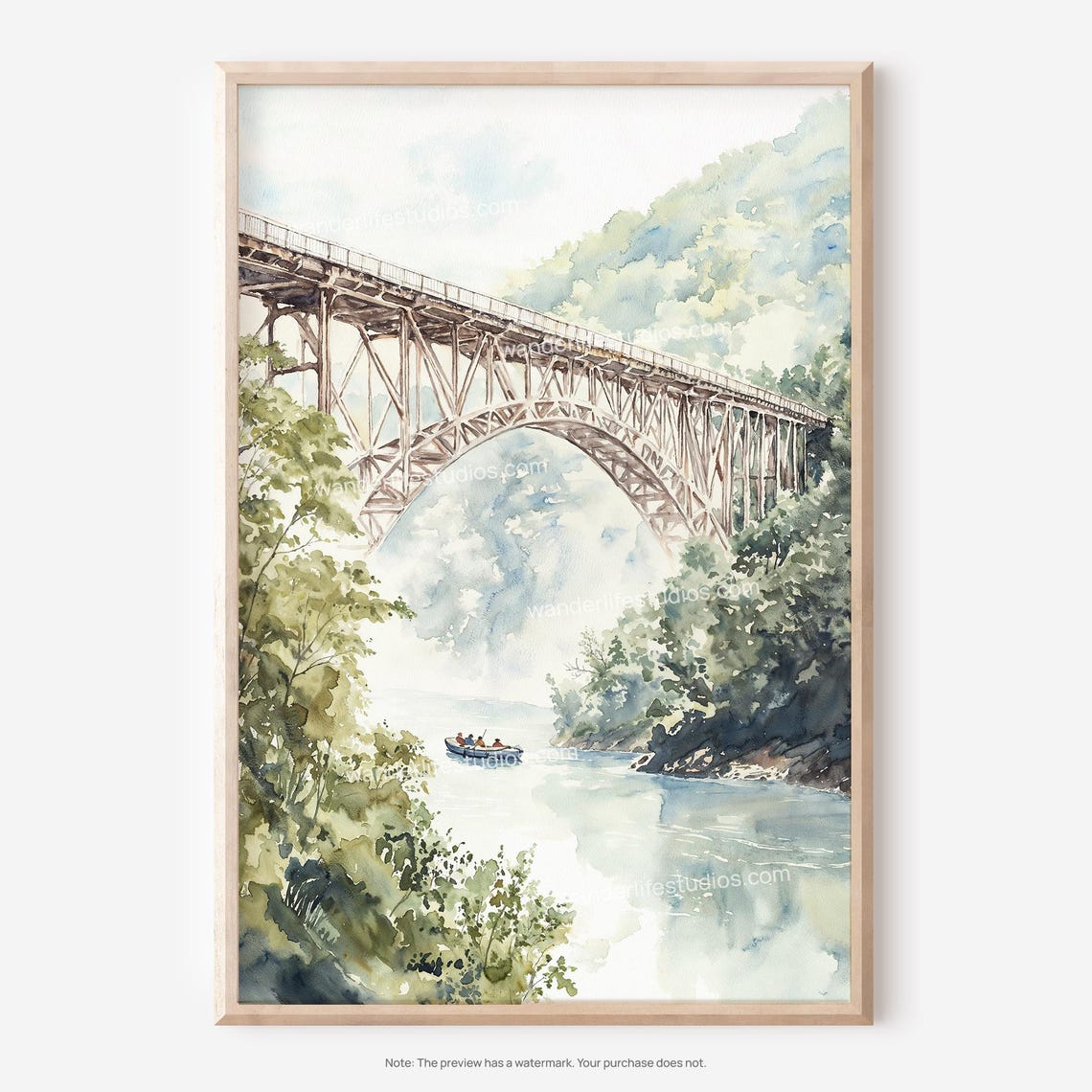 New River Gorge Bridge West Virginia Watercolor Landscape Poster