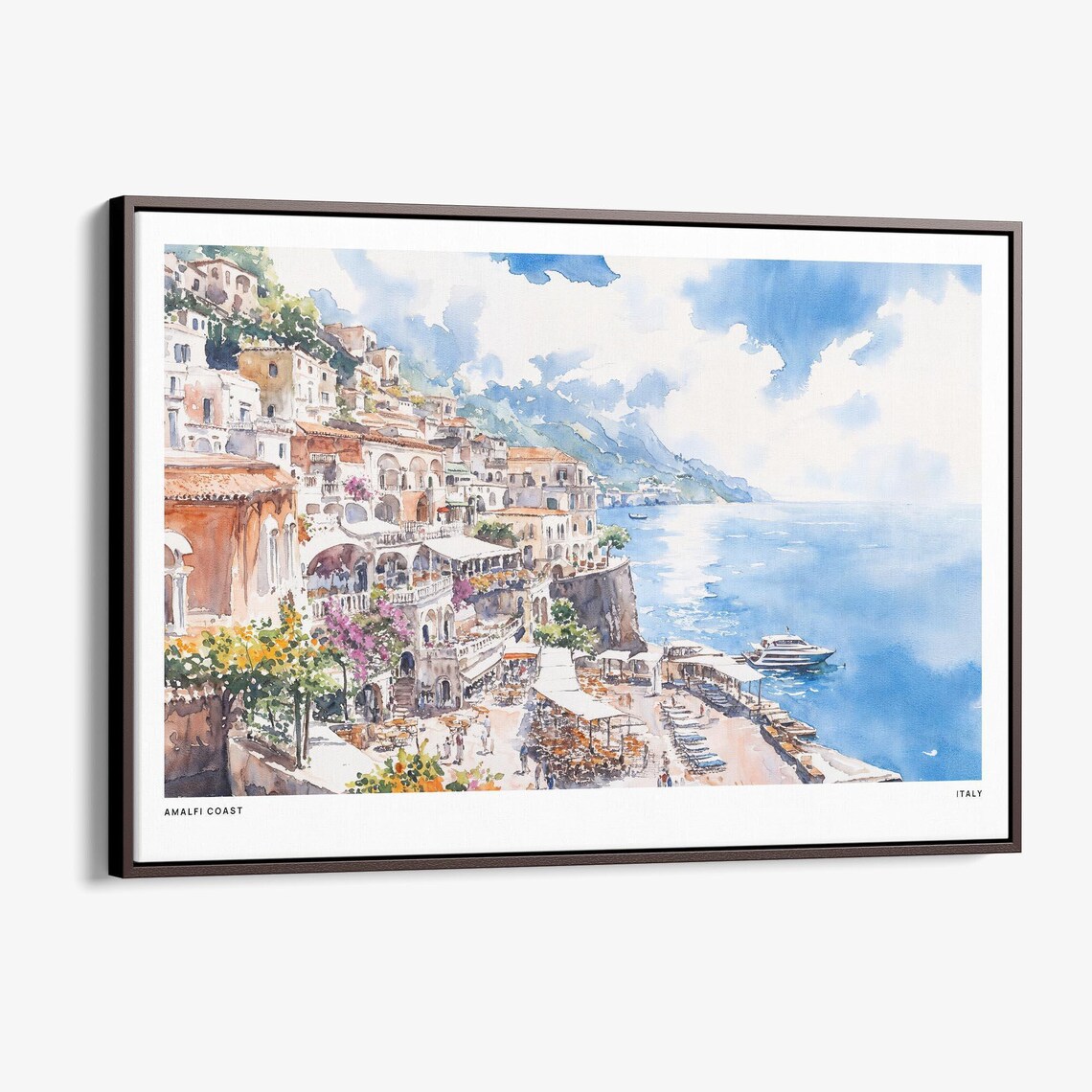 Amalfi Coast Italy Watercolor Seaside Town Cliffside Art Poster