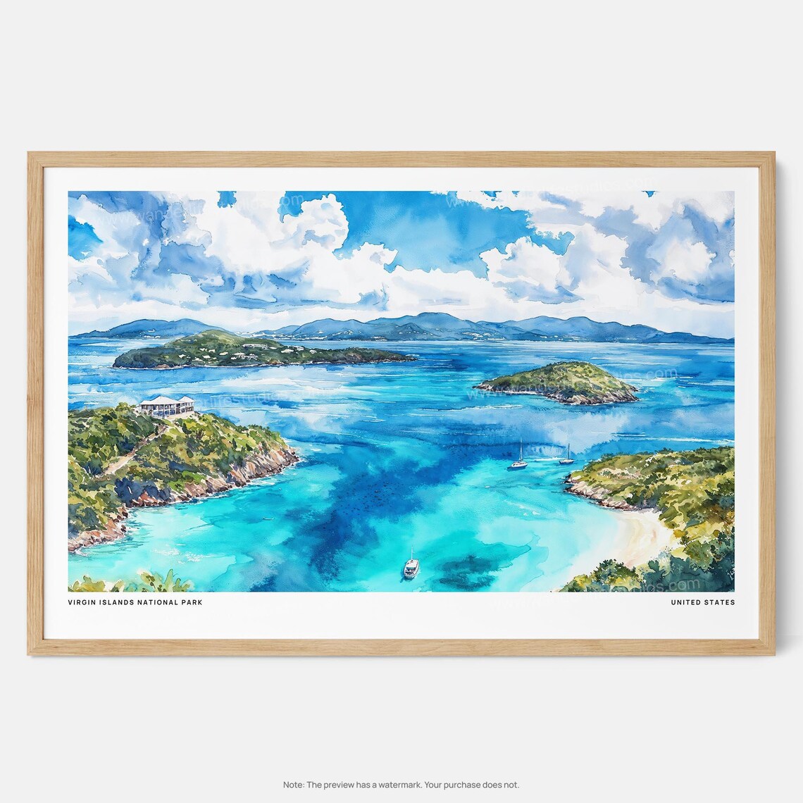 Virgin Islands National Park Watercolor Travel Poster