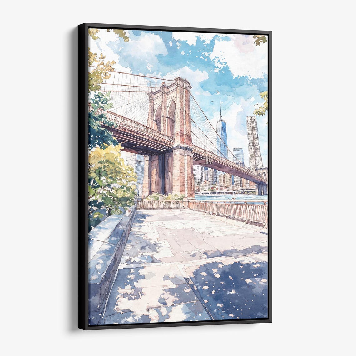Brooklyn Bridge Manhattan Skyline Watercolor New York City Poster