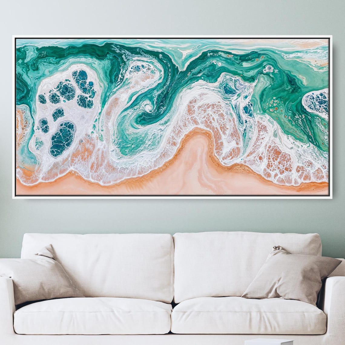 Turquoise Ocean Waves Aerial Beach Abstract Panoramic Wall Art