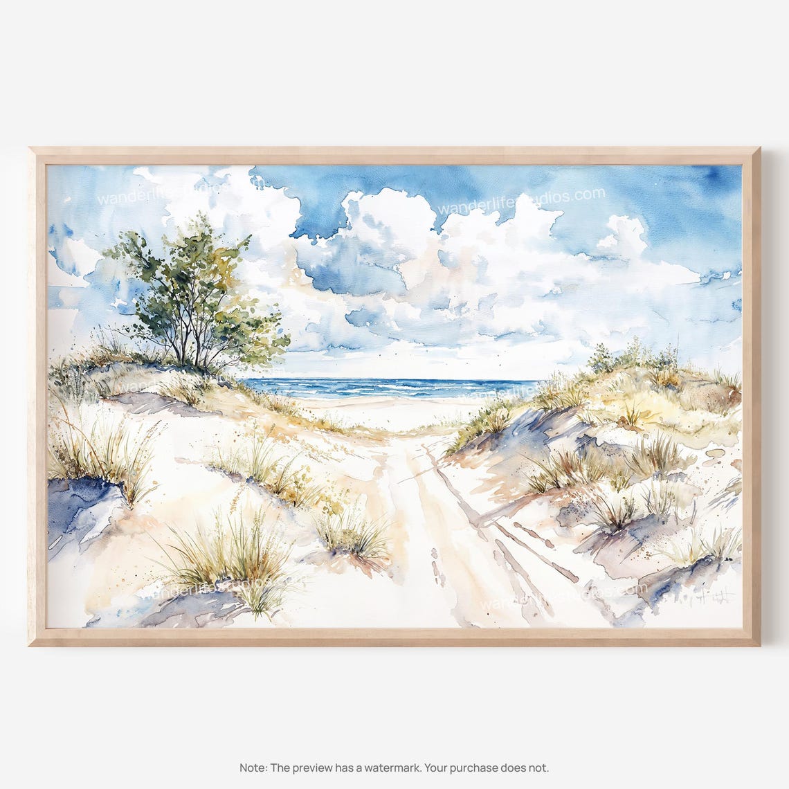 Indiana Dunes Sandy Beach Path Grass Watercolor Travel Poster