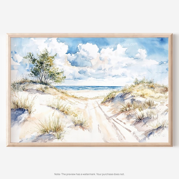 Indiana Dunes Sandy Beach Path Grass Watercolor Travel Poster