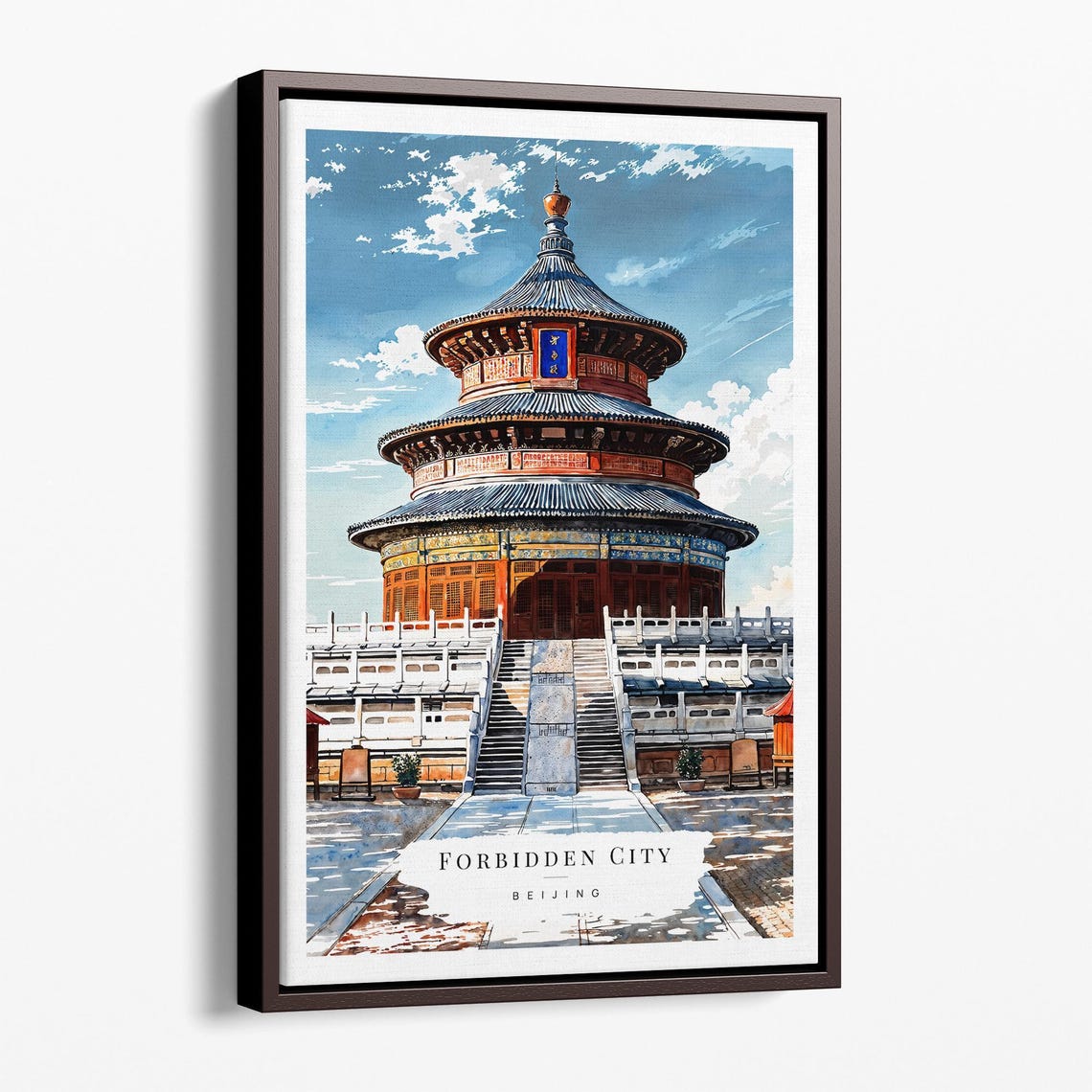 Forbidden City Beijing Chinese Temple Watercolor Travel Poster