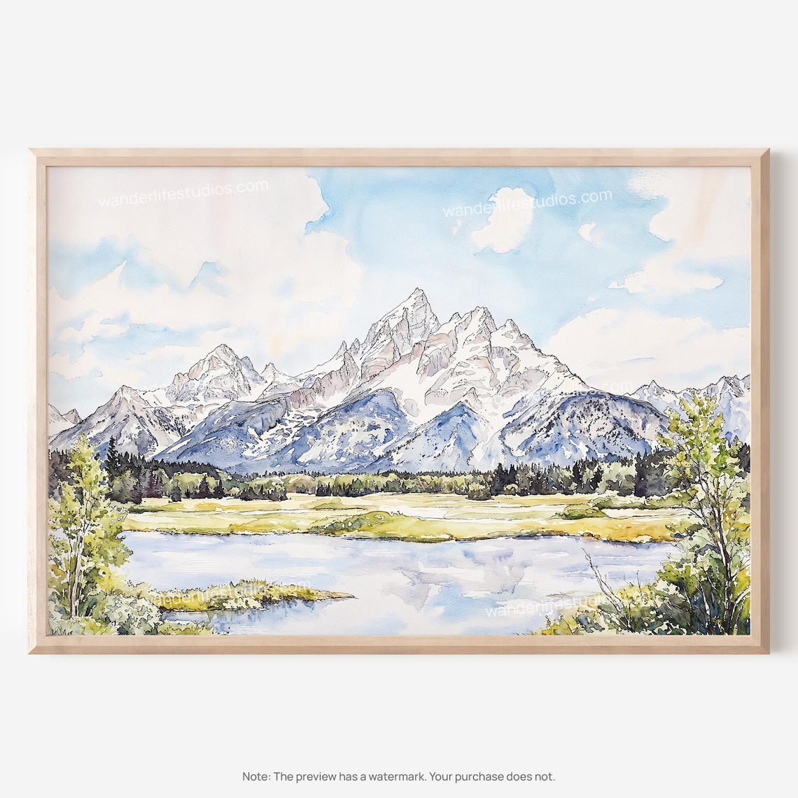 Grand Teton National Park Watercolor Landscape Art Print