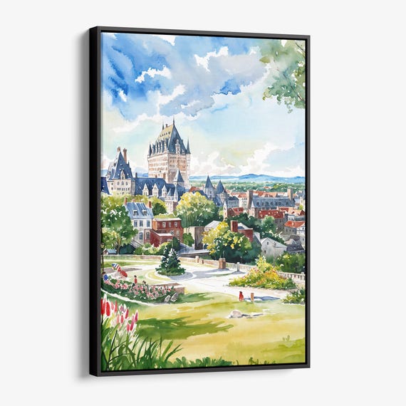 Chateau Frontenac Canvas Print Watercolor Cityscape Wall Art