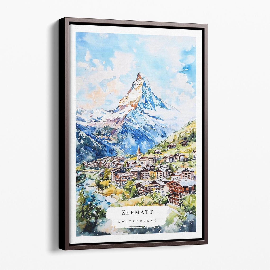 Zermatt Switzerland Matterhorn Village Watercolor Mountain Poster