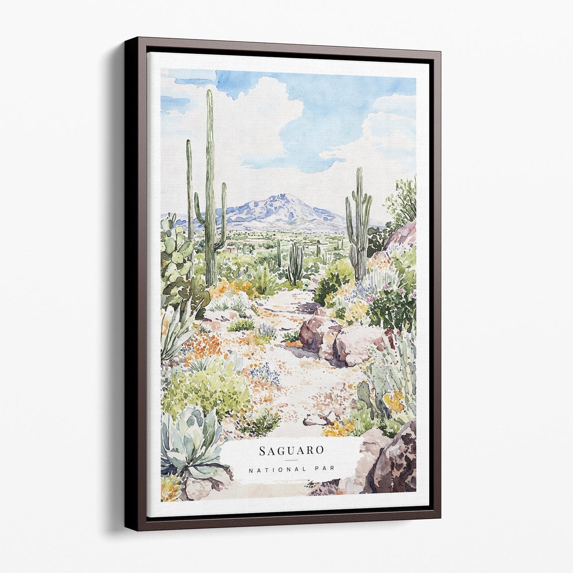 Saguaro National Park Desert Cactus Trail Watercolor Travel Poster