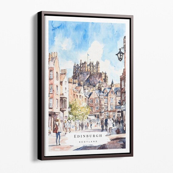 Edinburgh Watercolor Canvas Art Print Cityscape Wall Decor