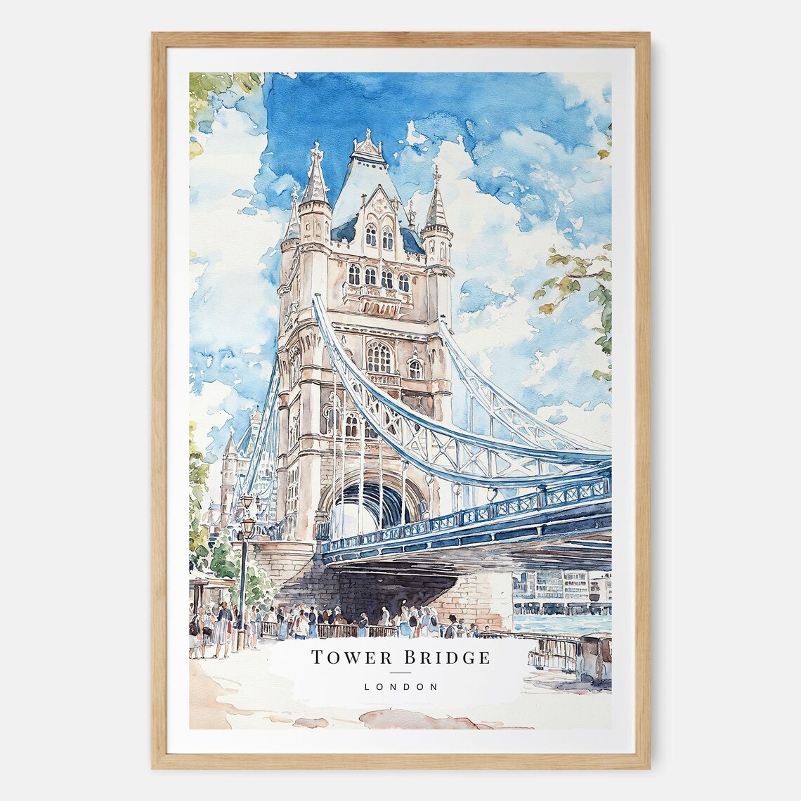 Tower Bridge Watercolor Art Print, London Travel Poster