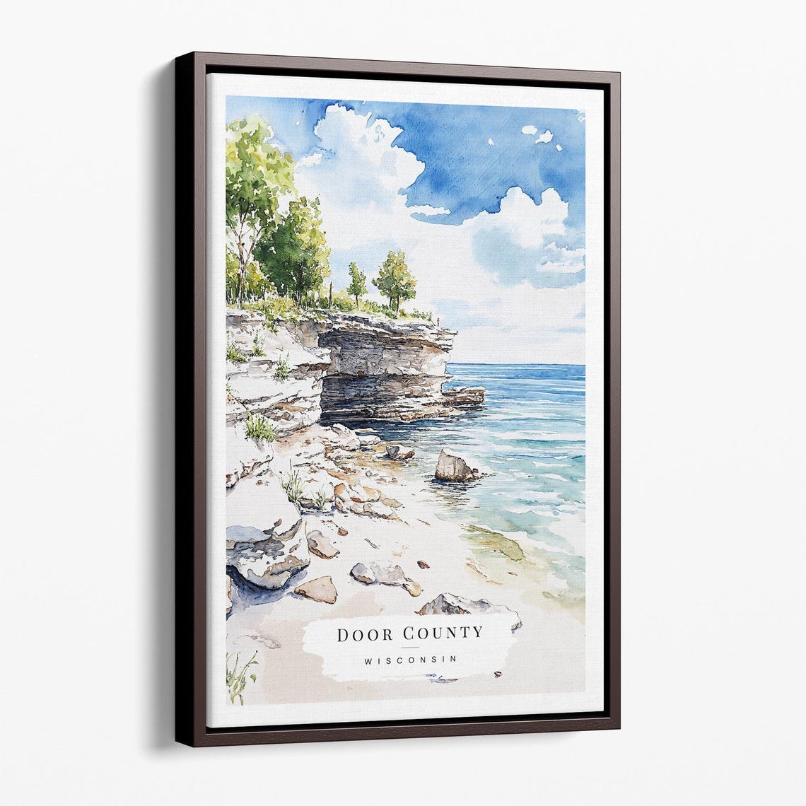 Door County Wisconsin Limestone Bluff Lakeshore Watercolor Poster
