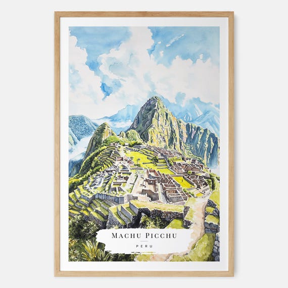 Machu Picchu Watercolor Art Print Incan City Wall Peru Travel Gift Mountain Moving New Home Housewarming