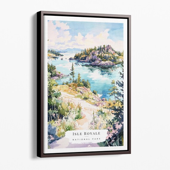 Isle Royale National Park Watercolor Lake View Travel Poster