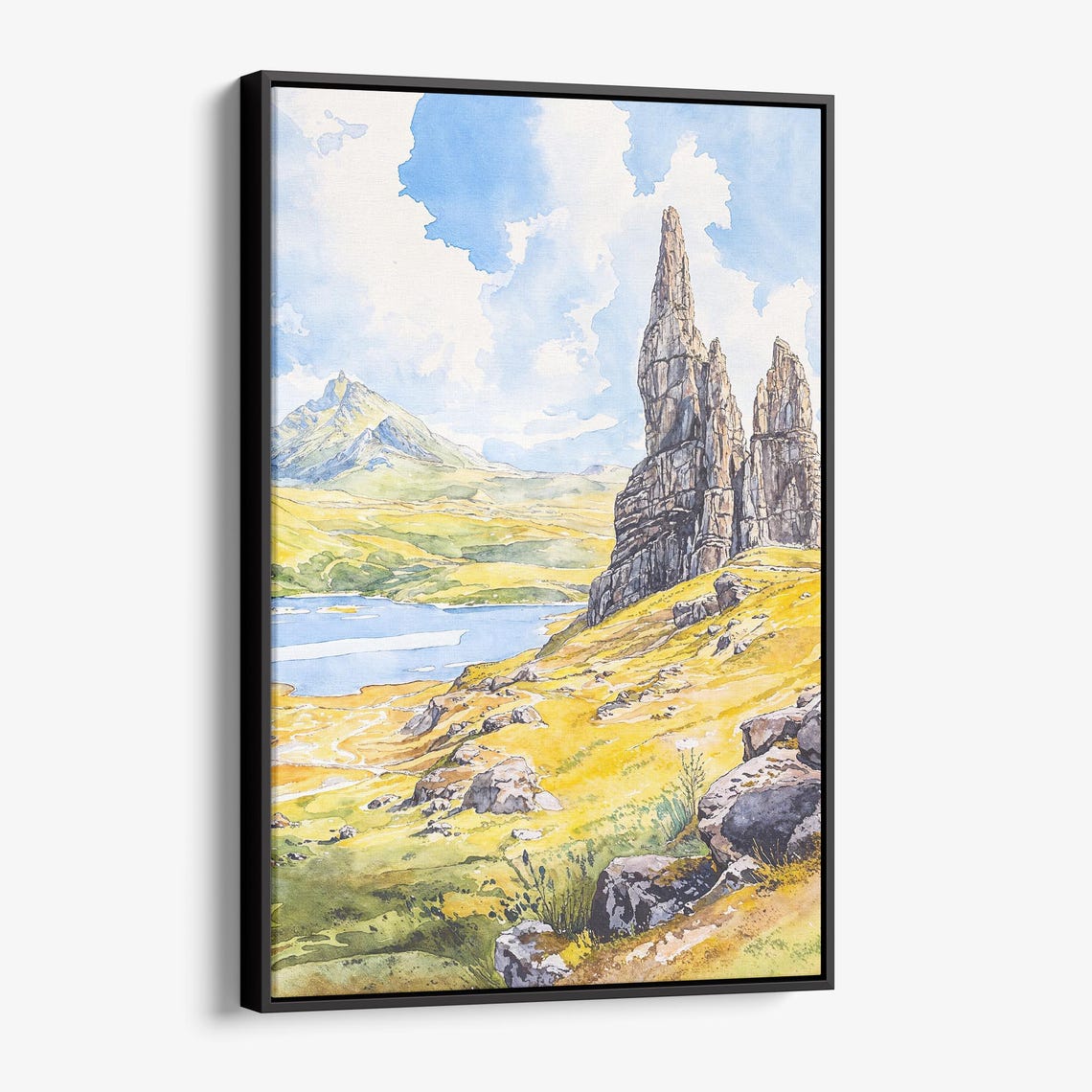 Dramatic Old Man of Storr Isle of Skye Scotland Watercolor Wall Art