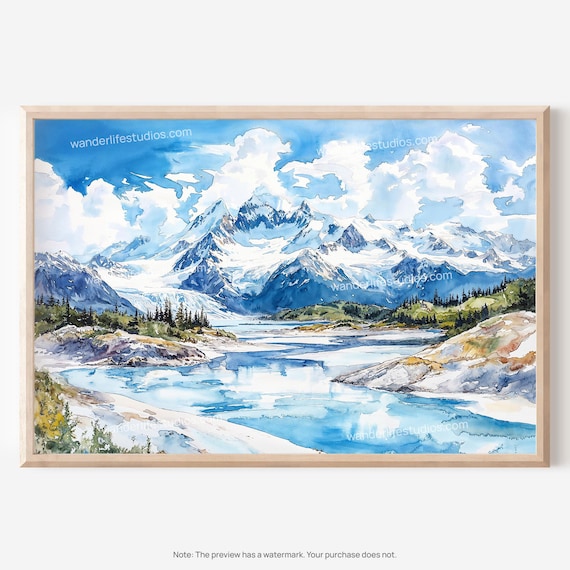 Wrangell St Elias National Park Alaska Glacier Peaks Watercolor Poster