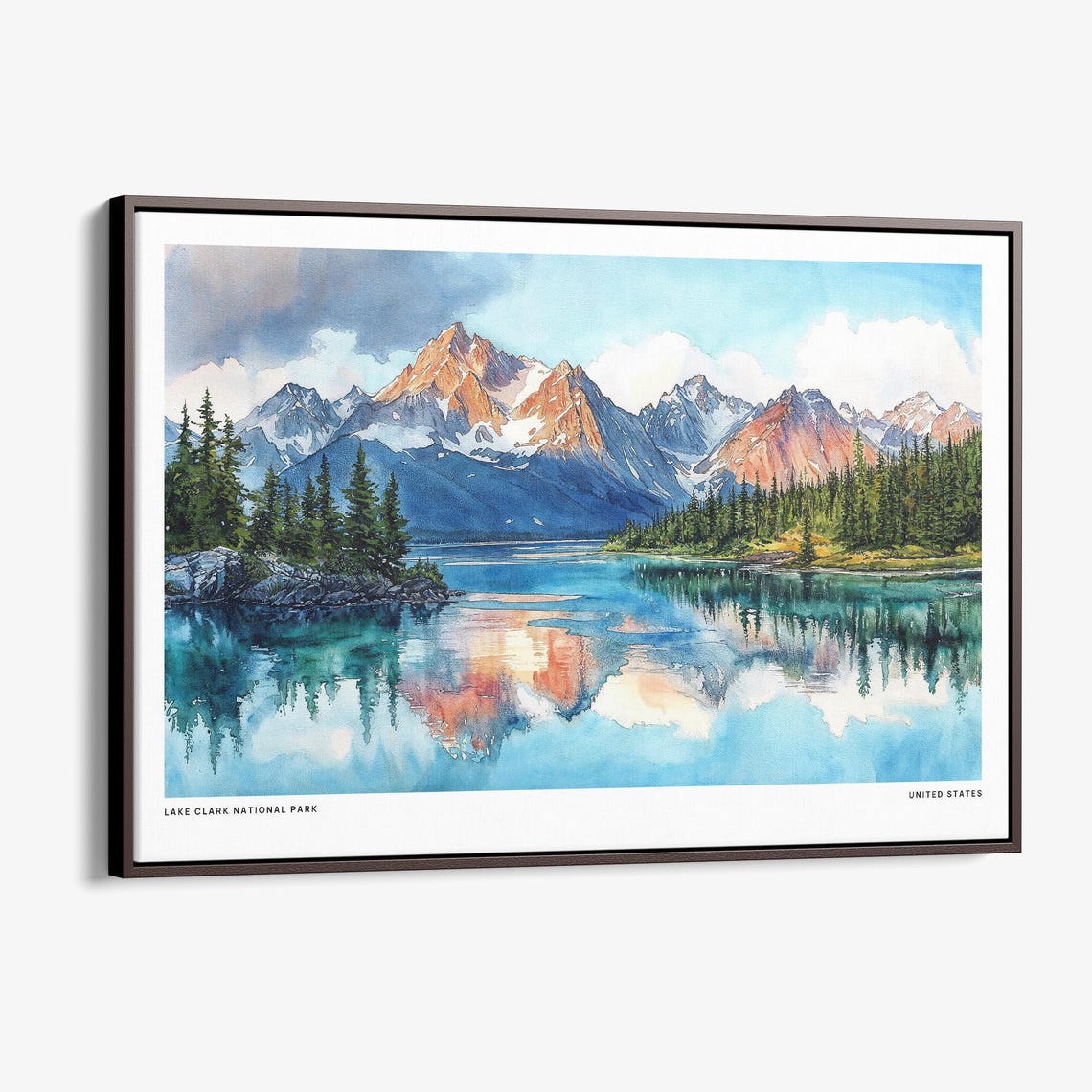 Lake Clark National Park Watercolor Mountain Lake Art Poster
