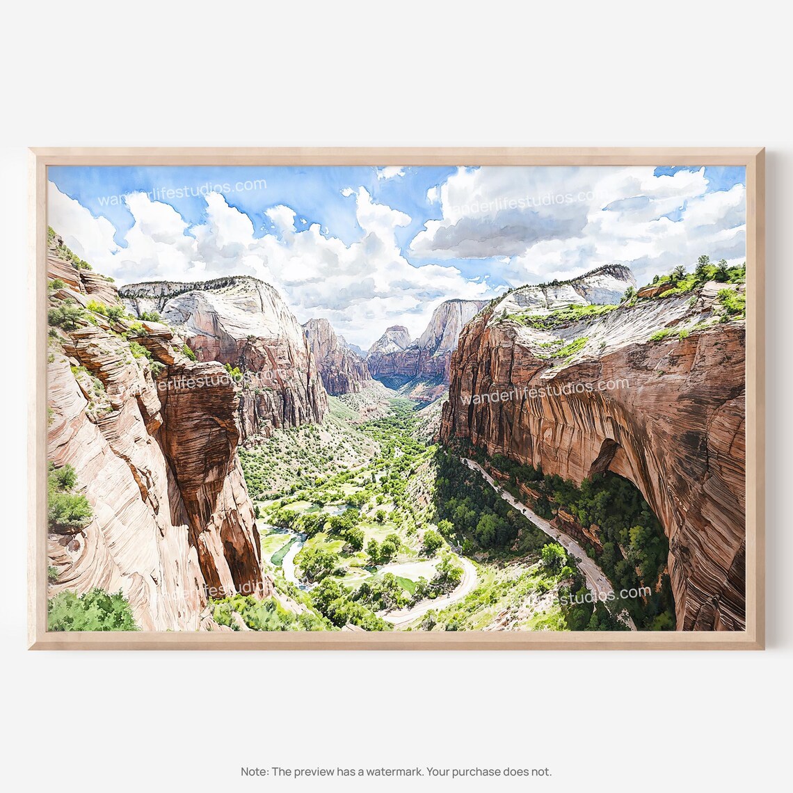 Zion National Park Watercolor Canyon Valley Red Rock Travel Poster