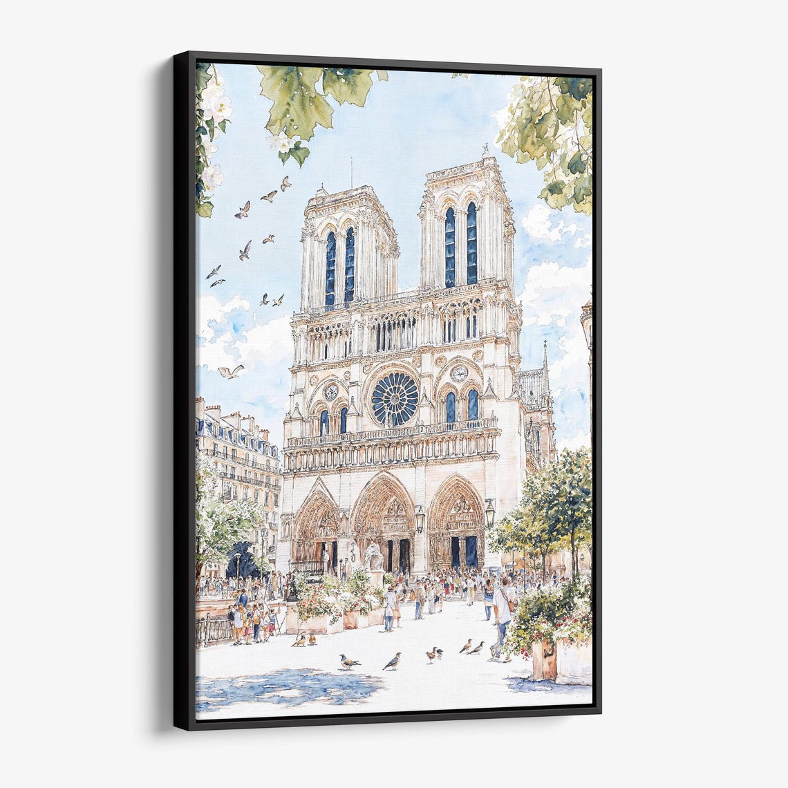 Notre Dame Cathedral Paris Gothic Facade Landmark Watercolor Poster