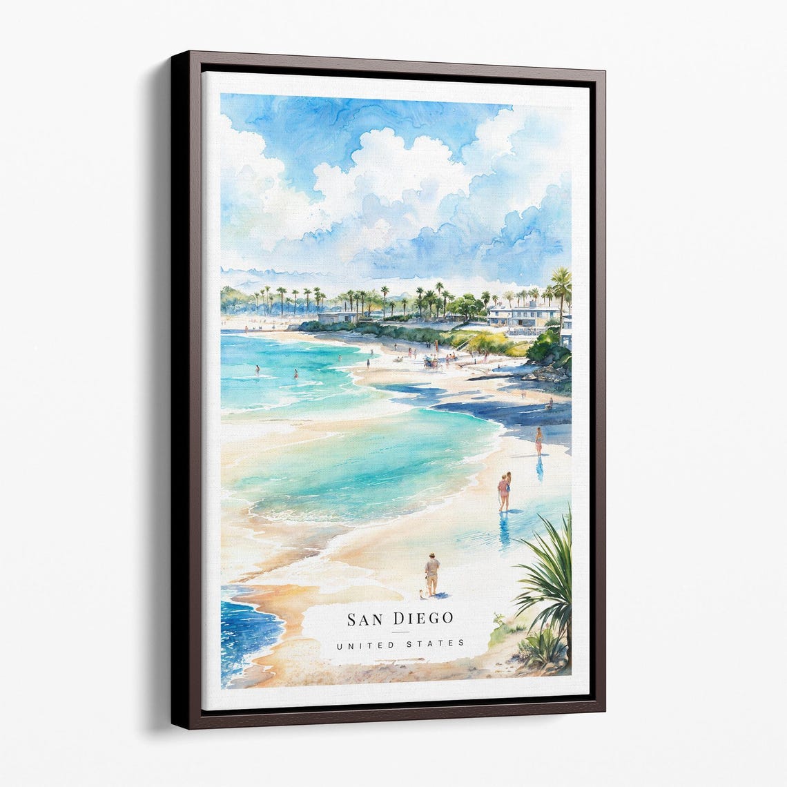 San Diego California Beach Watercolor Coastal Travel Art Poster