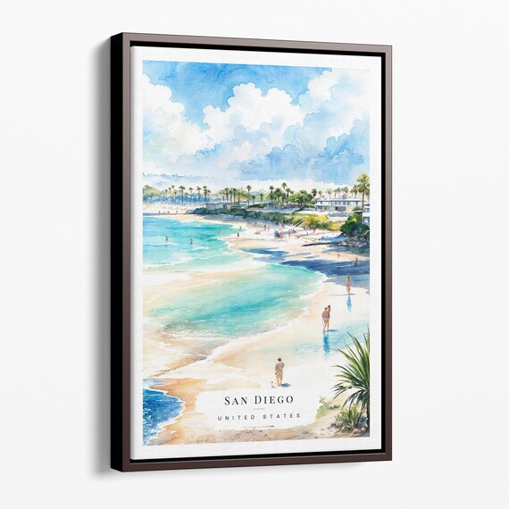 San Diego California Beach Watercolor Coastal Travel Art Poster