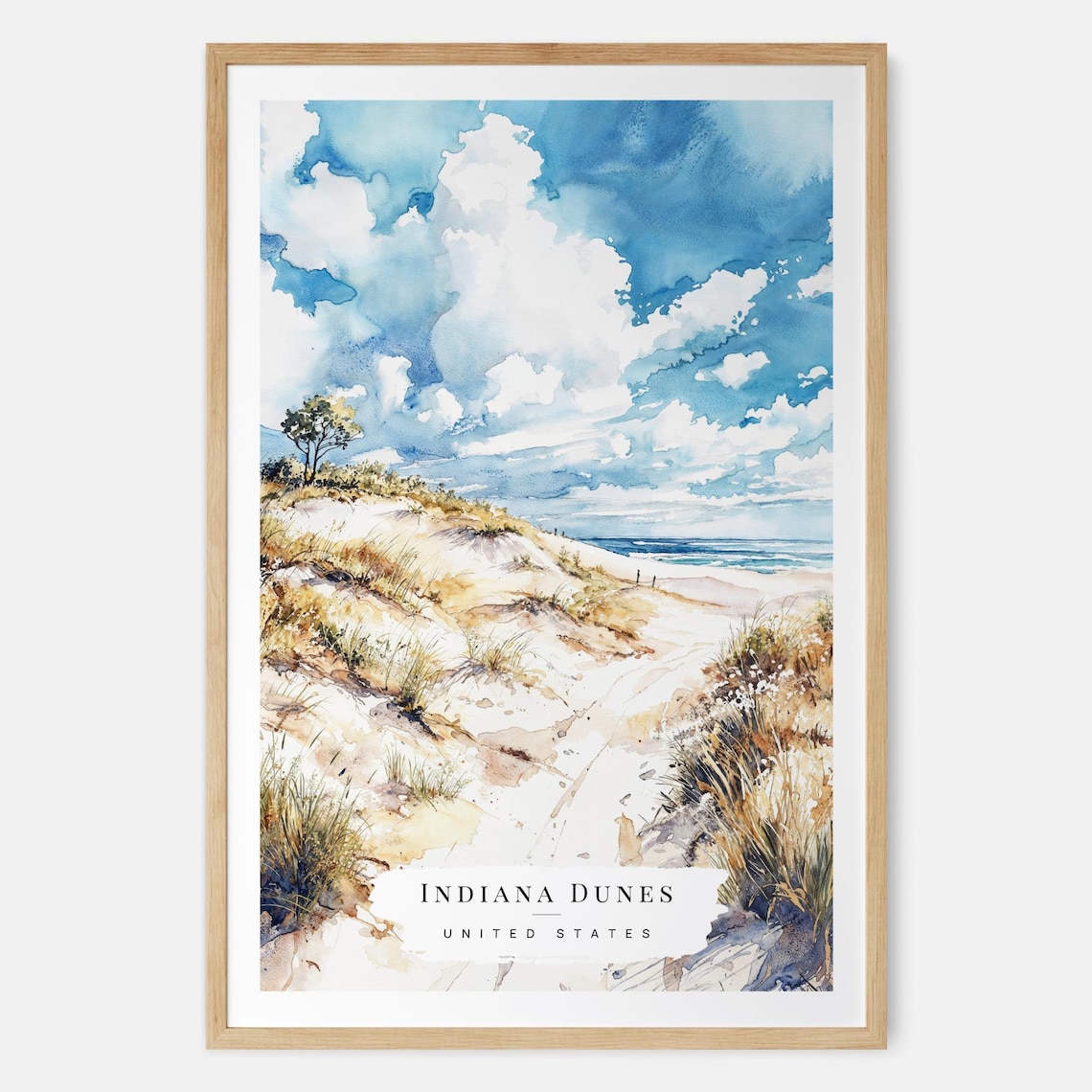 Indiana Dunes Beach Grass Lake Michigan Shoreline Watercolor Poster